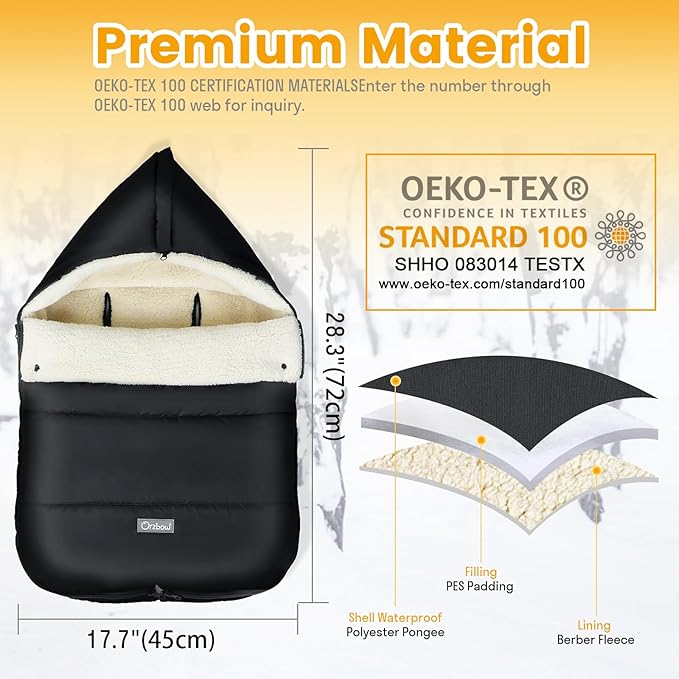Ivywind Winter Car Seat Cover Baby, Universal Car Seat Footmuff with Convertible Hood for Cold Weather, Removable Carseat Waterproof Covers for Infant Boy&Girl, Machine Washable, Black