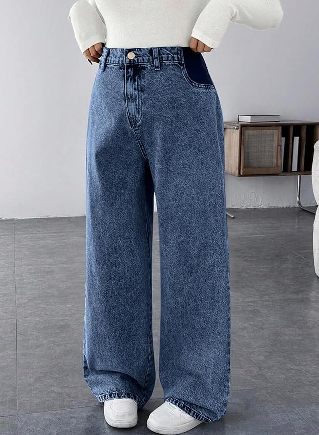 BLENCOT Maternity Jeans for Women High Waist Straight Leg Pregnancy Denim Pants with Pockets