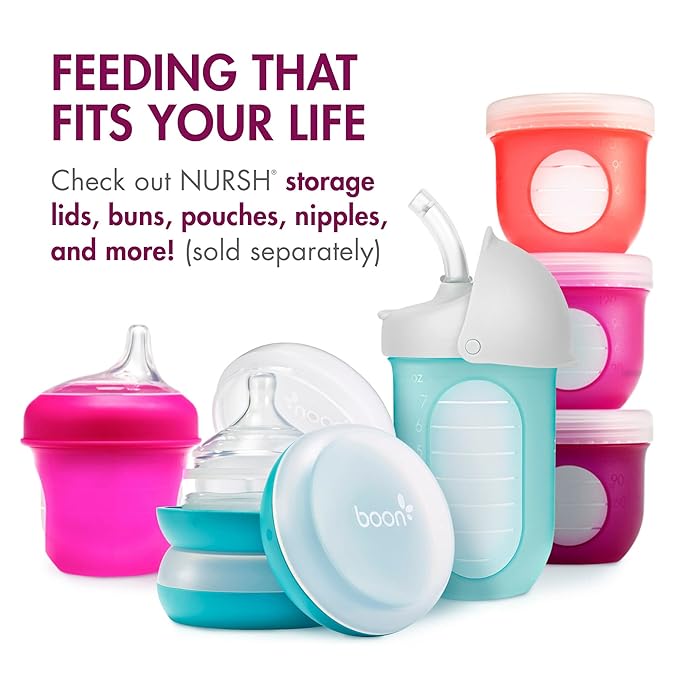 Boon Nursh Bottles - Silicone Baby Bottles Help Ease Colic Symptoms - Formula and Breast Milk Only Touch Food-Grade Silicone - Medium Flow - 8 Oz - Pink