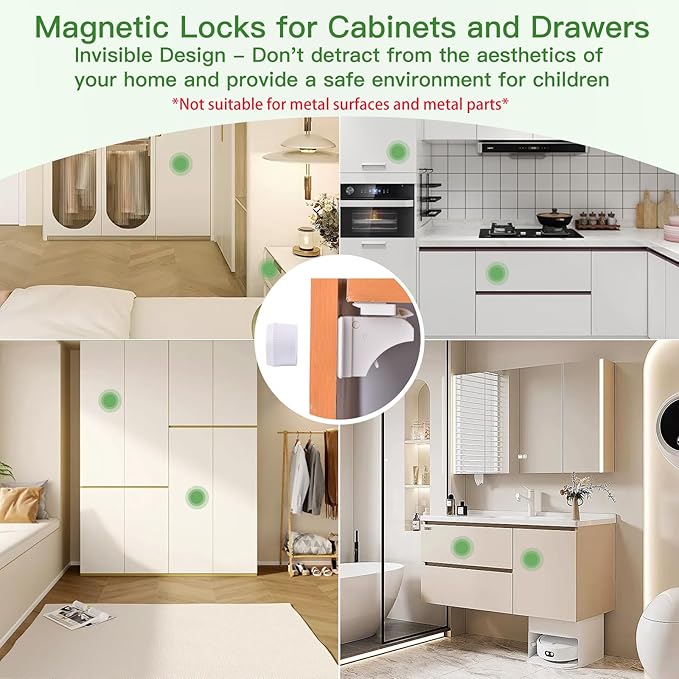 20-Pack Magnetic Child Safety Locks for Cabinets & Drawers - Baby Proofing Adhesive Lock, No Drill Easy Installation with 2 Keys (20 Locks + 2 Keys)