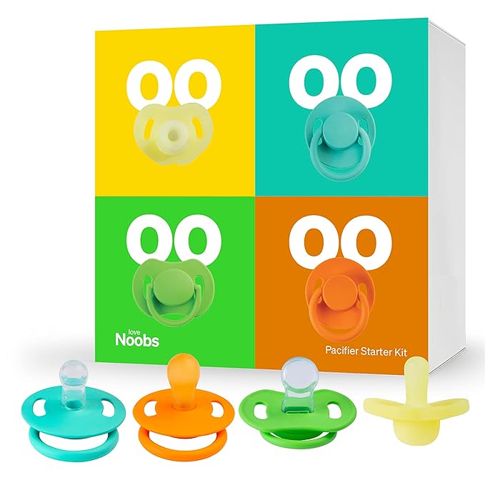 Pacifier Starter Kit by LoveNoobs, 4 Pack, Pacifiers 0-6 Months, Baby Starter Kit, Newborn Silicone Dummy, Orthodontic, Teething Soothers, Newborn Gift, Yellow