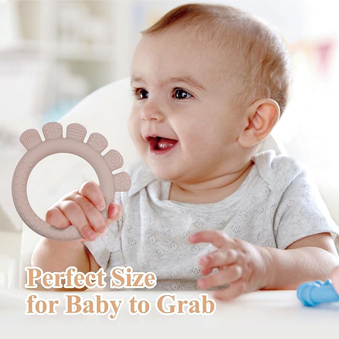 Baby Silicone Teething Ring Toys for 0-6,6-12 Months Boys and Girls,Chew Teether Stuff for Infant,Newborn Must Have Essentials,BPA Free,Soft and Textured. (Gray)
