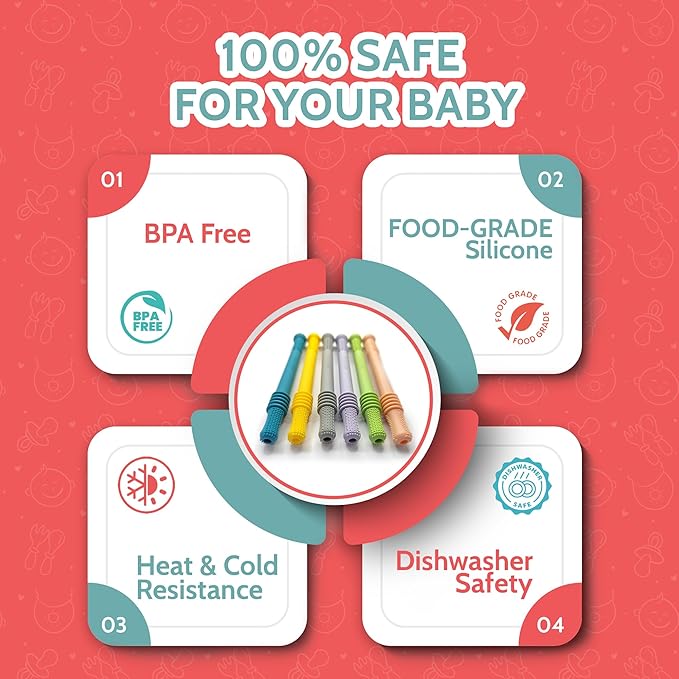 Teething Sticks for Babies 36+ Months – Super Soft Silicone Teething Aids, Infant Oral Soothing Relief Back Molars, Multicolor 6-Pack