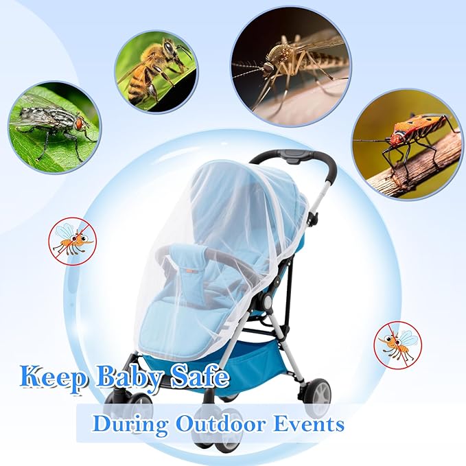 South to East Mosquito Net for Stroller, Baby Bug Netting with Storage Bag, Breathable & Portable Mosquito Nets for Strollers, Car Seat, Bassinet, Cradle, Playard, Travel Mini Crib (White)