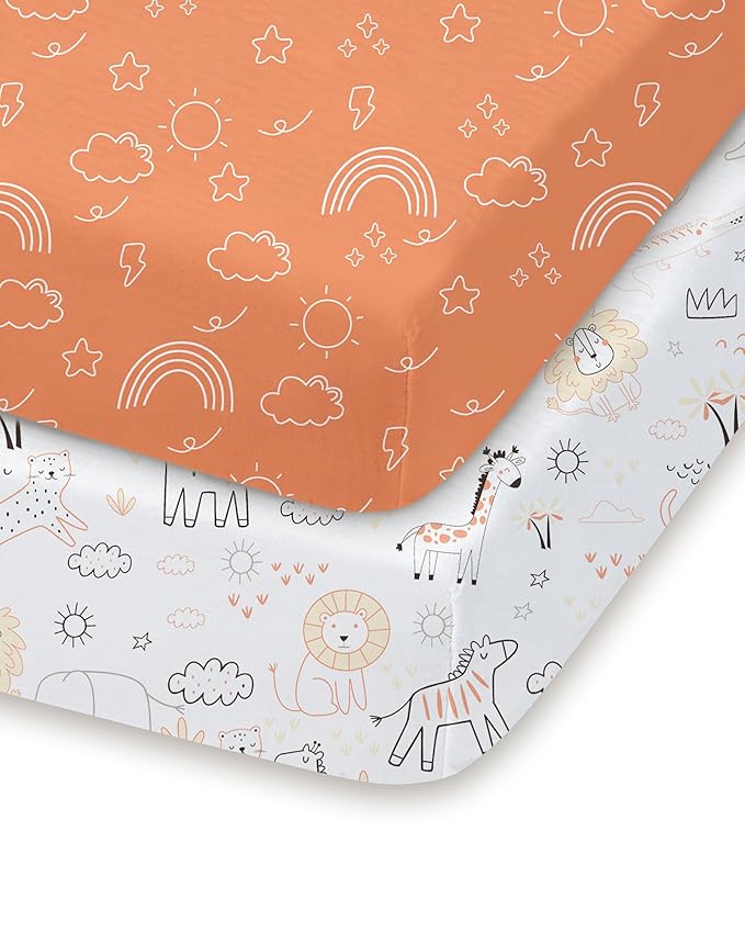 Pack and Play Sheets Fitted 2 Pack, 38x26 Graco Pack n Play Sheets for Playard & Travel Crib Mattress, Ultra Soft Jersey Knit, Breathable Stretchy Deep Pocket, Compatible with Mini Cribs
