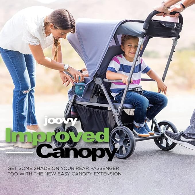 Joovy Caboose UL Sit and Stand Double Stroller with Bench Seat and Standing Platform, Plentiful Storage, Auto-Lock Quick-Fold, and Extended Sun Canopy, Jet