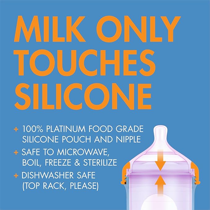 Boon Nursh Bottles - Silicone Baby Bottles Help Ease Colic Symptoms - Formula and Breast Milk Only Touch Food-Grade Silicone - Medium Flow - 8 Oz - Color Block