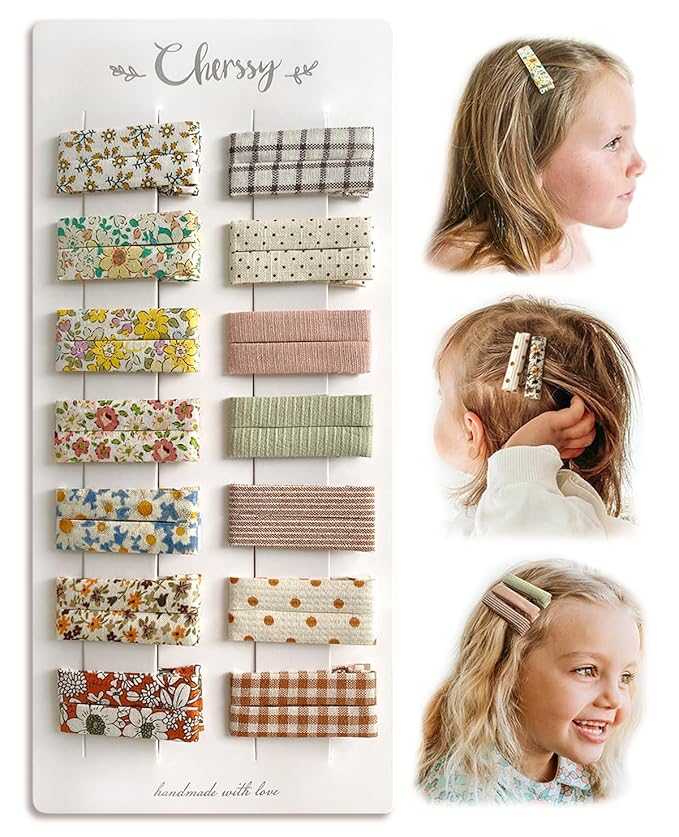 Cherssy Floral Hair Clips for Girls, 28Pcs Fully Lined Alligator Clips for Fine Hair, Handmade Hair Accessories and Barrettes for Baby Toddler Kid School Girls