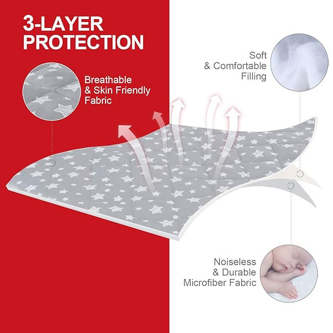 Pack and Play Sheets Fitted 2 Pack, Compatible with Graco Pack n Play, Soft and Breathable Playpen Sheets 39"×27"×5", Gray Star&Elephant
