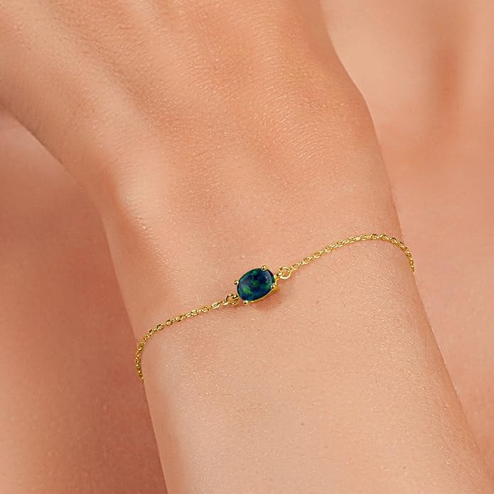 Gem Stone King 7X5MM Oval Gemstone Birthstone Solitaire Bracelet For Women | 925 Sterling Silver | Adjustable Bolo Bracelet For Women | Fine Jewelry Gifts for Her Mom Wife