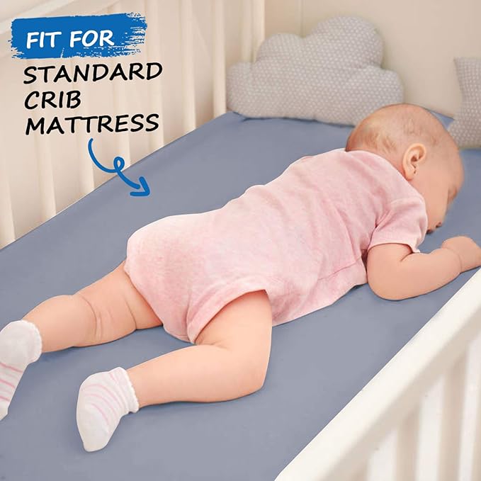 Crib Sheets Boy Girl, 2 Pack Baby Crib Sheets for Standard Crib Mattress & Toddler Bed Mattress, Snug Fit Breathable Soft Fitted Crib Sheet, Grey & Navy