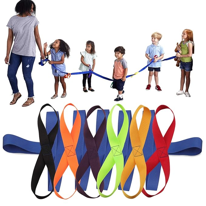 Toddler Walking Rope, Colorful Handles for Preschool Kids - Outdoor Use, Holds 12 Children & 2 Teachers (Blue)