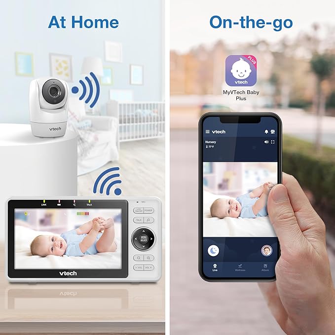VTech VM901 Smart WiFi Baby Monitor with 1080p FHD Camera and 5" HD IPS Display, Free App, Remote Pan Tilt Zoom, Night Vision, Motion Detection Alerts