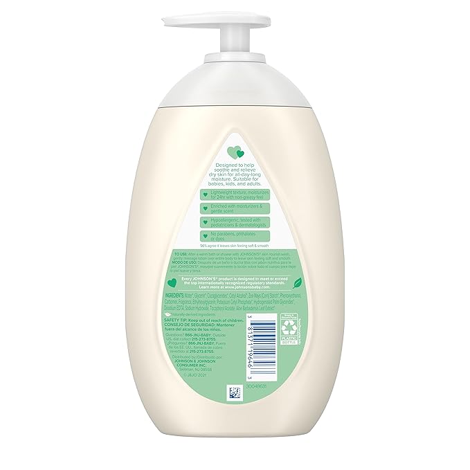Johnson's Skin Nourish Moisturizing Baby Lotion with Aloe Vera Scent & Vitamin E, Gentle & Lightweight Body Lotion for The Whole Family, Hypoallergenic, Dye-Free, 16.9 fl. oz (Pack of 2)