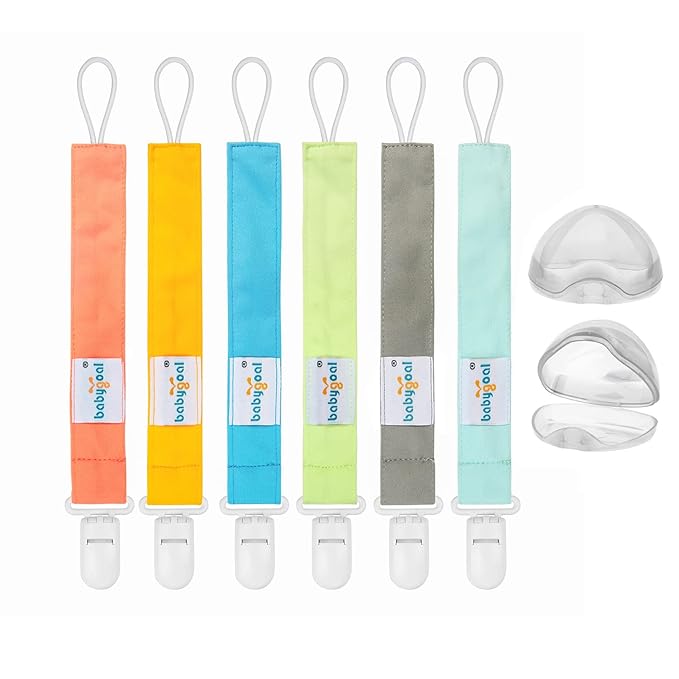 babygoal Neutral Pacifier Clips with 2pcs Pacifier Cases, 6 Pack Binky Paci Holder Leashes Fits for Most Pacifiers and Binkies 6PS10-C2