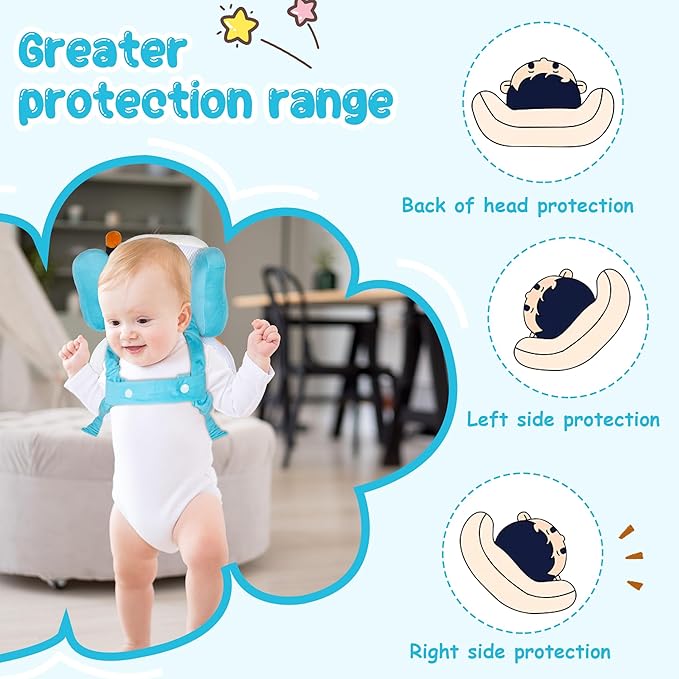 Baby Backpack Walker Protection, Toddler Head Protector Backpack Adjustable 270° Three-Sided Protection Breathable Design with Knee Pads & Safety Rope, 6-12 Month Baby(Astronaut)