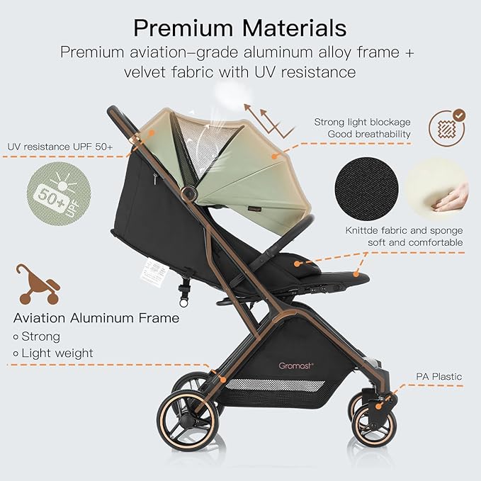 Gravity Folding Baby Stroller - Portable Travel Toddler Stroller w/Adjustable Backrest, Canopy & Cup Holder, Lightweight and UV Protected, One-Hand Automatic Folding - Green