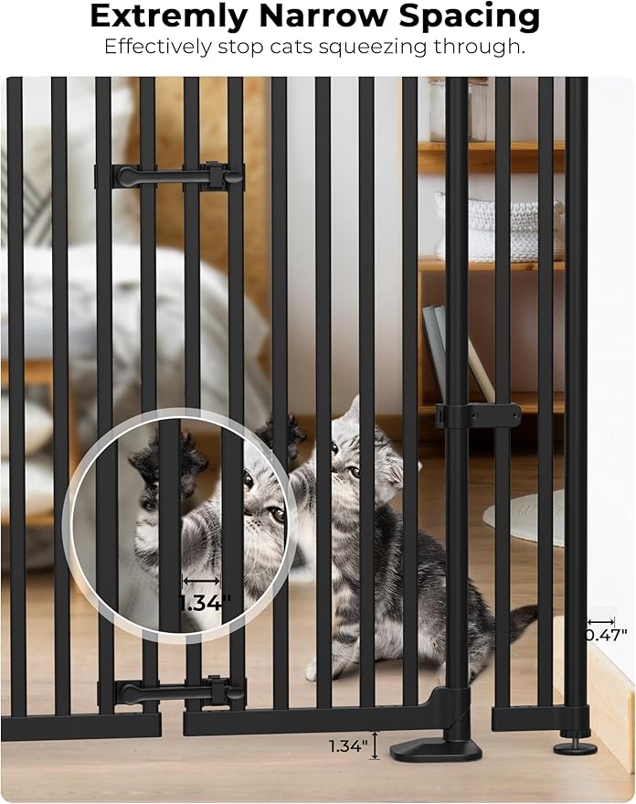 Extra Tall Cat Gate for Doorway: Sprouterie 74.8"-90.5" Pressure Mount Tall Cat Gates for Pet 30.3"-38.2" Wide Black Wall Drilling for Indoor Stairs Doorway Room Door Safety No Barrier