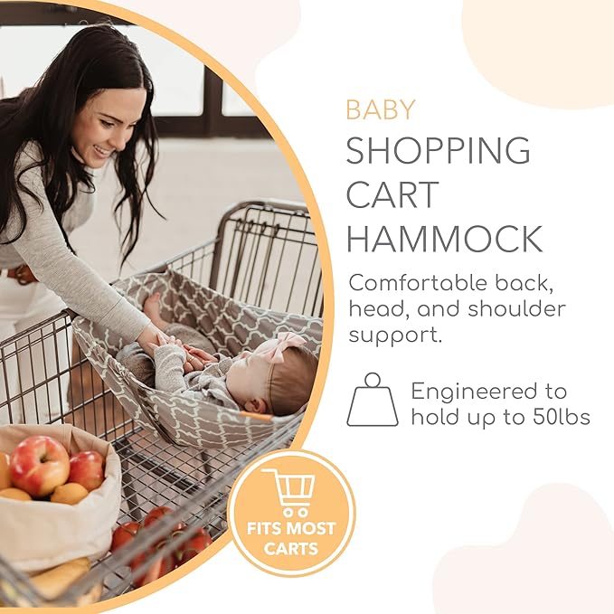 Binxy Baby Shopping Cart Hammock for Infants and Toddlers, Cart Seats for Babies, for All Car Seat Models, Grocery Cart Hammock for Baby, Capacity of up to 50 lbs, Gray and Aqua