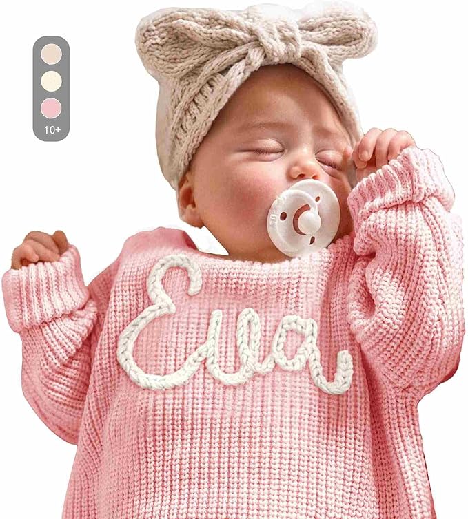 Personalized Baby Knit Sweater, Custom Baby Sweater with Hand-Embroidered Name and Monogram, Customized Unique Gift for Baby