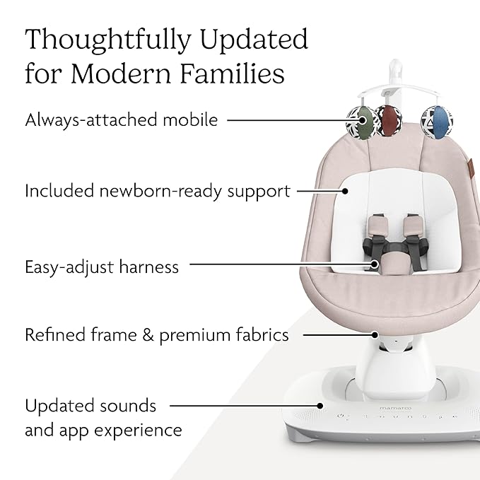 UPPAbaby Mamaroo Smart Swing – Customizable Soothing Modes with MotionSync Technology – Infant Recline + Bluetooth Enabled – Included Newborn Insert – Charlie (Sand Mélange)