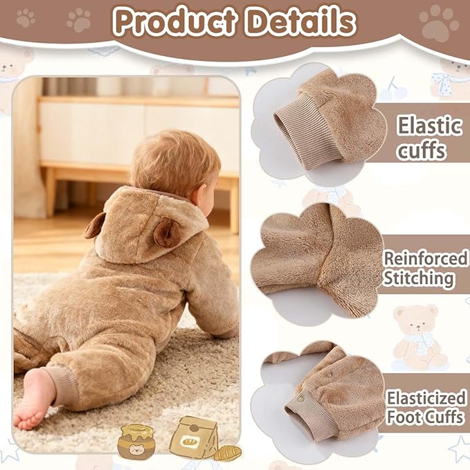 Fairy Baby Newborn Baby Bear Outfit Suit Thin Fleece Jumpsuit Romper Hooded Winter Clothes Snowsuit Coat Infant Girls Boys