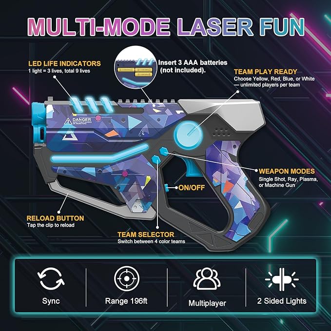 Laser Tag Guns Set of 2, Multiplayer Lazer Tag Game for Kids Ages 8 9 10 11 12+ Boys & Girls, Indoor Outdoor Family Game, Birthday Gift for Teens & Adults