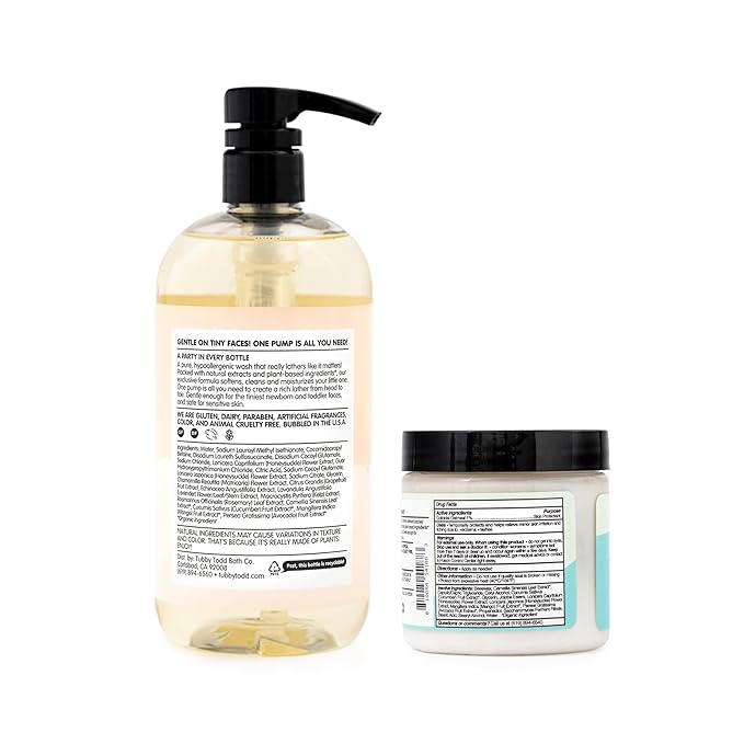 TUBBY TODD's Baby Body Wash & All Over Ointment Eczema Set - Gentle, Hypoallergenic Skincare for Newborns & Toddlers - 25oz, Fragrance-Free