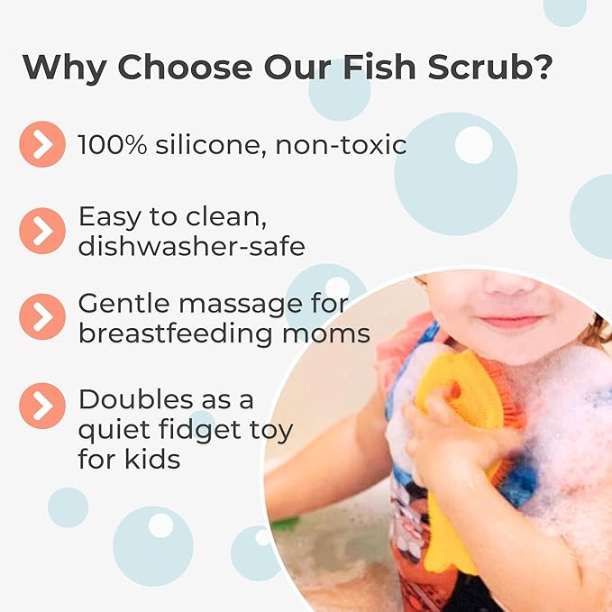 Innobaby Bathin' Smart Silicone Sensory Fish Bath Scrub for Babies and Toddlers - Aqua Green