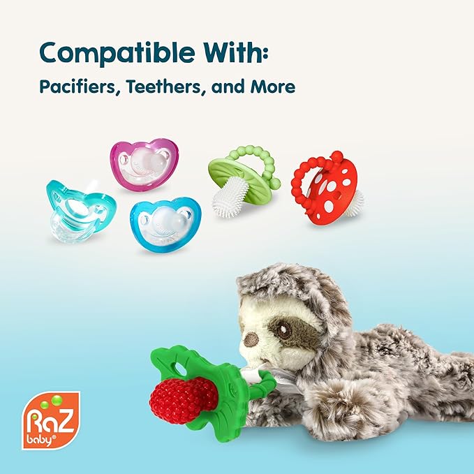 RaZbaby JollyPop Pacifier, Holder w/Detachable Baby Pacifier, Stuffed Animal RaZbuddy, All Ages 0M+, 100% Medical Grade USA Made Silicone, Machine Washable, Textured & Easy to Hold – Monkey
