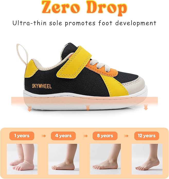 SKYWHEEL Toddler Wide Toe Box Barefoot Shoes Boys Sneakers Kids Tennis Shoes Comfort Lightweight Zero Drop Walking Shoe for Indoor/Outdoor Play