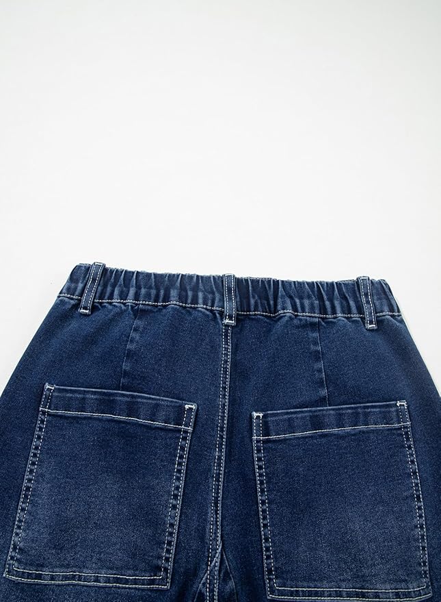 BLENCOT Women's Maternity Jeans Elastic Hight Waist Stretch Barrel Jeans Wide Leg Side Panel Pregnancy Denim Pants