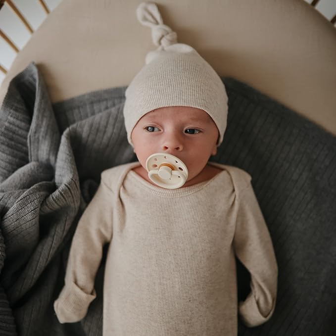 FRIGG Moon Natural Rubber Baby Pacifier | Made in Denmark | BPA-Free (Blush/Cream, 0-6 Months) 2-Pack