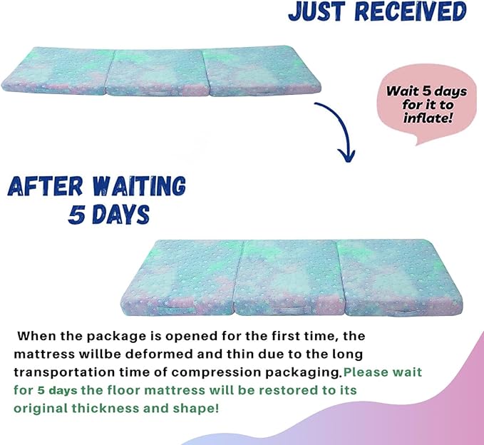 MeMoreCool Foldable Floor Mattress for Kids, Glow Star Trifold Mat, Kids Folding Mattress Portable Futon, 57x22 Inch Colorful