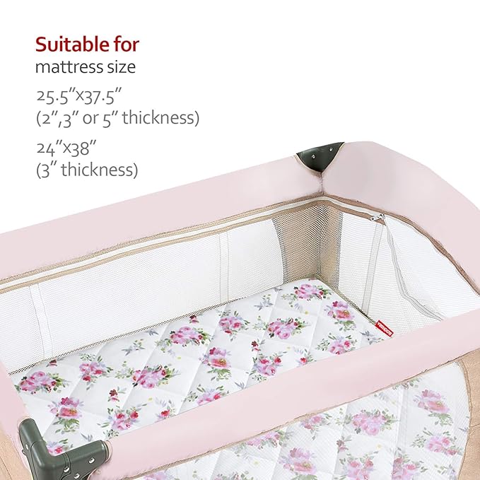 Pack and Play Sheets Fitted, Breathable Thick Playard Lovely Print Cover 39"×27"×5" Compatible with Graco Pack n Play, Floral