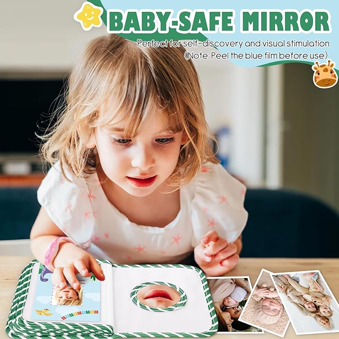 Lanpn My First Soft Cloth Family Photo Book Holds 17 4x6 Pictures, Baby Photo Album with Name Card Name Tag Stickers, Fabric Kid Memory Keepsake Gift for Baby Shower Newborn Toddler Boy Girl (Animal)