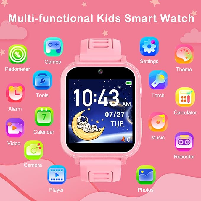 Smart Watch for Kids, Toddler Watch Toys with 39 Games Camera Video Recorder Music Alarm Calculator Calendar Stopwatch Flashlight Pedometer Birthday Gift Toys for 3-12 Year Old Boys and Girls (Pink)