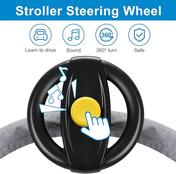 Accmor Stroller Steering Wheel Toy, Pretend Driving Simulated Steering Wheel for Stroller Shopping Carts Universal Detachable Funny Toy Attachment Accessories