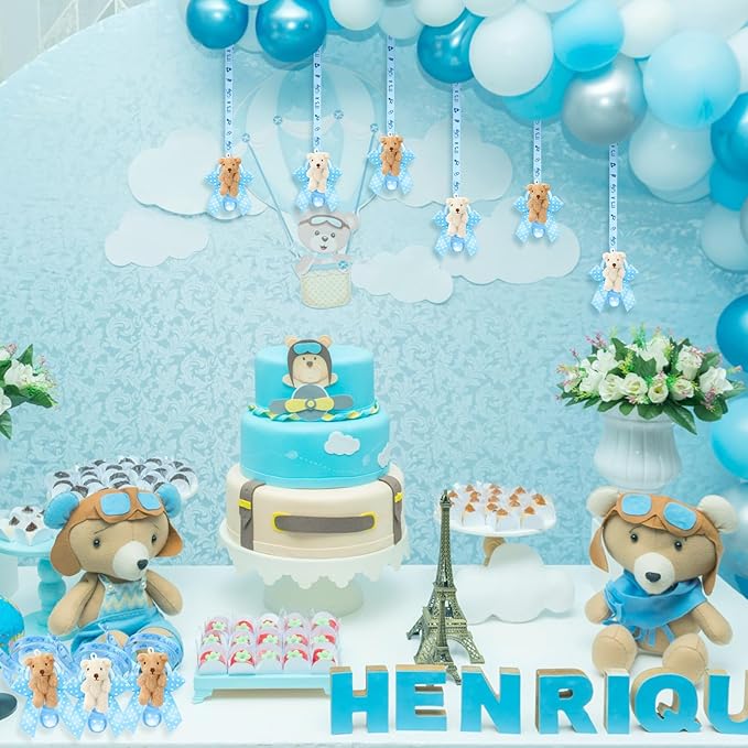 Remuuly 24 Pcs Baby Shower Pacifier Necklaces with Plush Bears Its a Boy Acrylic Pacifier Necklaces for Guest Baby Shower Games Party Favors Gender Reveal Prize Table Scatter Decorations
