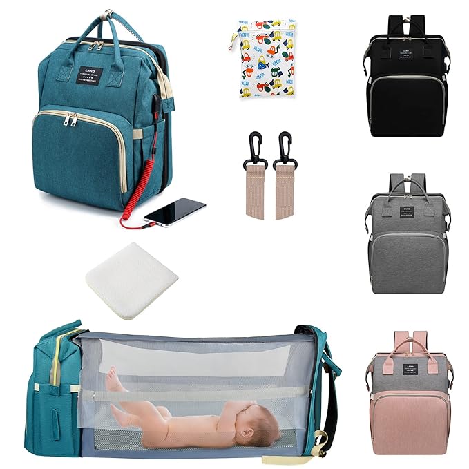 Baby Diaper Bags with Changing Station,Waterproof Diaper Bag Backpack for Moms Dads with USB Charging Port,Large Capacity Multifunctional Baby Essentials(Green)