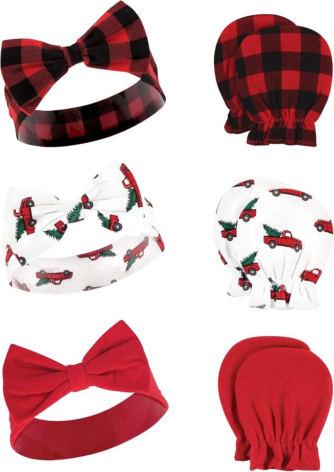 Hudson Baby baby-girls Cotton Headband and Scratch Mitten Set