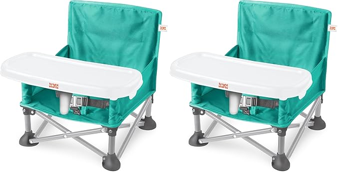 Bright Starts Pop 'N Sit Portable Booster, Indoor/Outdoor Use, Floor Seat with Feeding Tray, Teal, 6 Mos - 3 Yrs (Pack of 2)