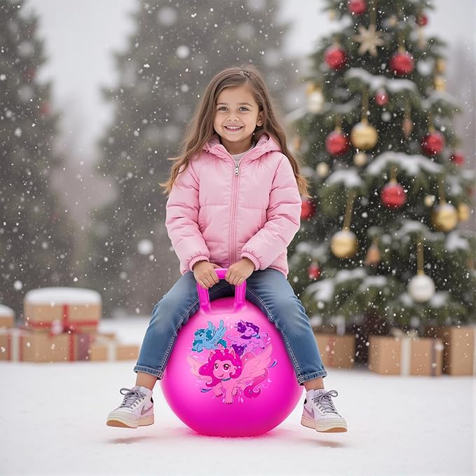 ZOOJOY Hopper Ball for Kids, 18 Inch Bouncy Ball with Handle, Pink Unicorn Girls Toys for Indoor Outdoor Acitve Play with Pump, Best Inflatable Balance Toys for Girls Boys Gifts 3 4 5 6 7 8 Years Old