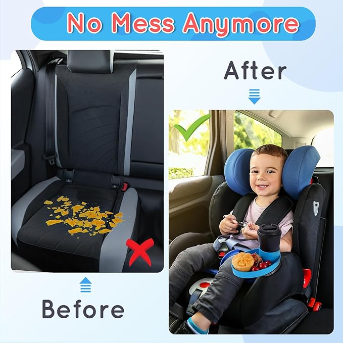 Car Seat Tray - for Cup Holders in 2.5”-2.8”,Easily Expands Snack Tray Cup Holder Tray into 360° Cup & Travel Tray for Kids Car Seat, Booster, and Stroller (Black)