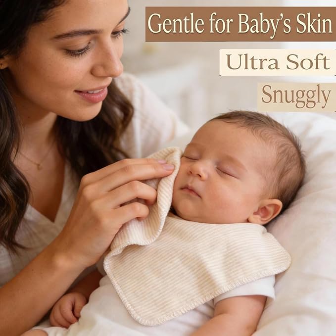 10-Pack Organic Cotton Baby Washcloths | Ultra-Soft Newborn Face Bath Towel - Reusable Baby Wipes for Delicate Skin Thin & Lightweight, Perfect for Babies, Kids, Toddlers, Infant (Stripes)