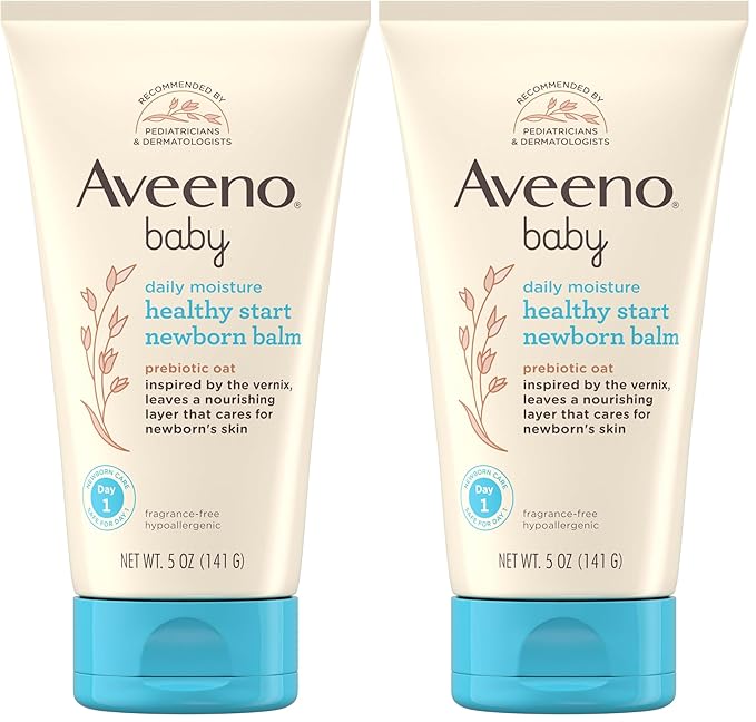 Aveeno Baby Healthy Start Nourishing Newborn Balm,Hypoallergenic Baby Skin Balm with Prebiotic Oat Leaves a Nourishing Layer to Care for Newborn Skin,Fragrance-Free,5 oz,(Pack of 2)