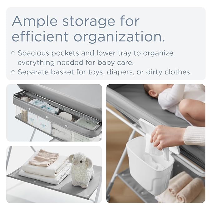 KUB Portable Baby Changing Table, Foldable Diaper Changing Table with Wheels for Nursery, Toddler Changing Table with Adjustable Height, Portable Changing Table for Newborn, Infant Grey