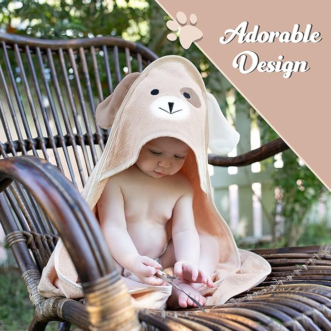 Baby Towels with Hood - Soft, Absorbent Viscose Made of Bamboo, Extra Large 35 x 35 Inches, for Newborns, Infants, Boys and Girls, Brown