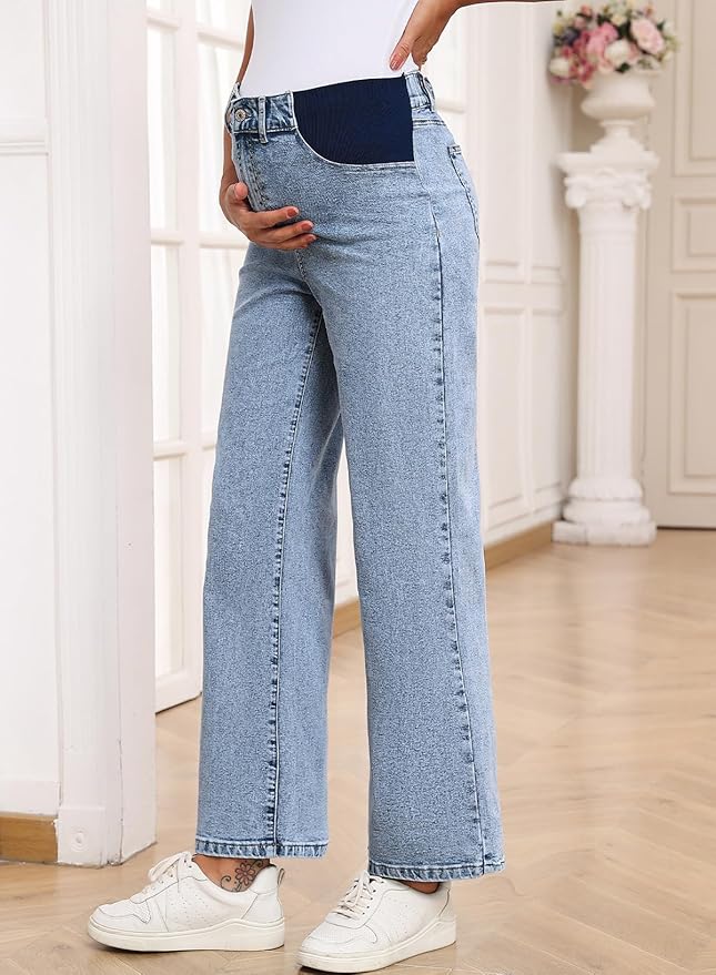 BLENCOT Maternity Jeans for Women High Waist Straight Leg Pregnancy Denim Pants with Pockets