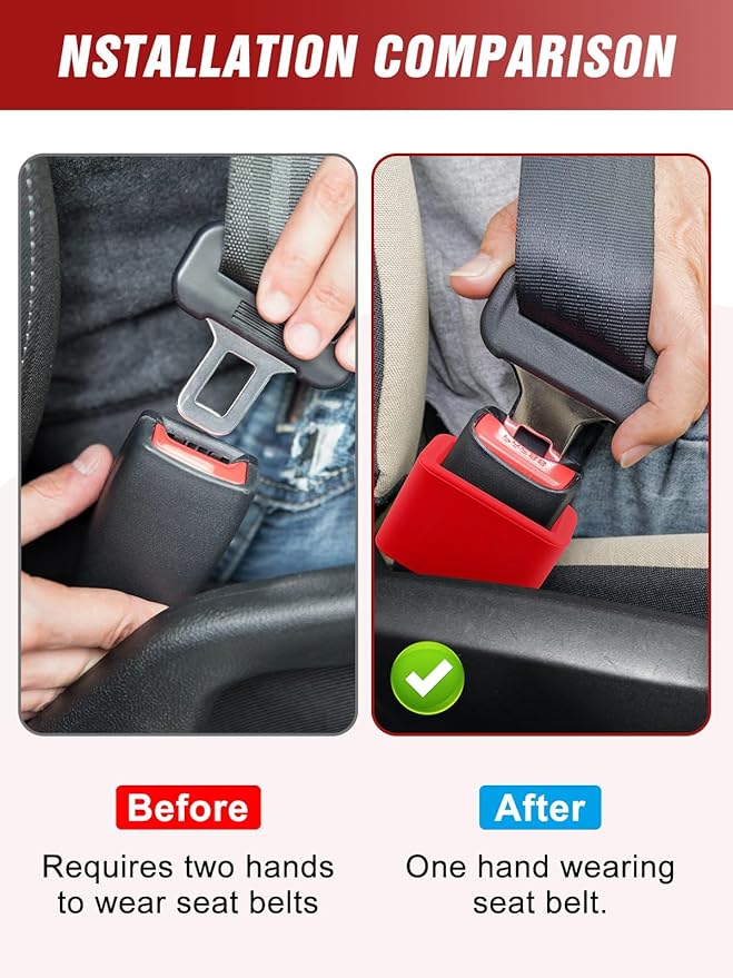 2 PCS Seat Belt Buckle Holder, Silicone Seatbelt Buckle Booster to Makes Receptacle Stand Upright for Easy Access (Red)